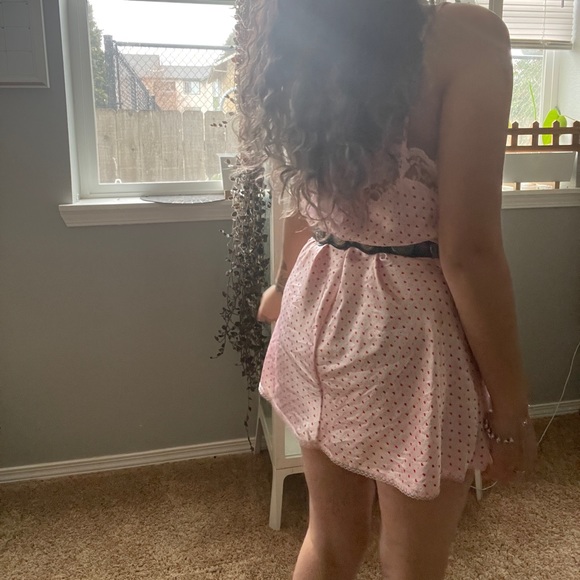 Rare Vintage Victoria’s Secret Heart Print Slip with high leg slit, lace bow - Picture 3 of 6